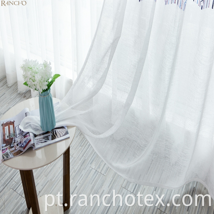 Bordados de luxo chiques por atacado cortinas puras prontas, fabricadas cortinas brancas para a sala de estar